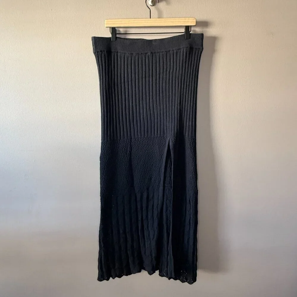 Women's L Free People Bari Knit Column Black Maxi Skirt